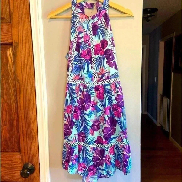 Anthropologie SUNDAY MI AMOR Tropical Open Back Floral Mini Dress Size XS - Picture 1 of 7